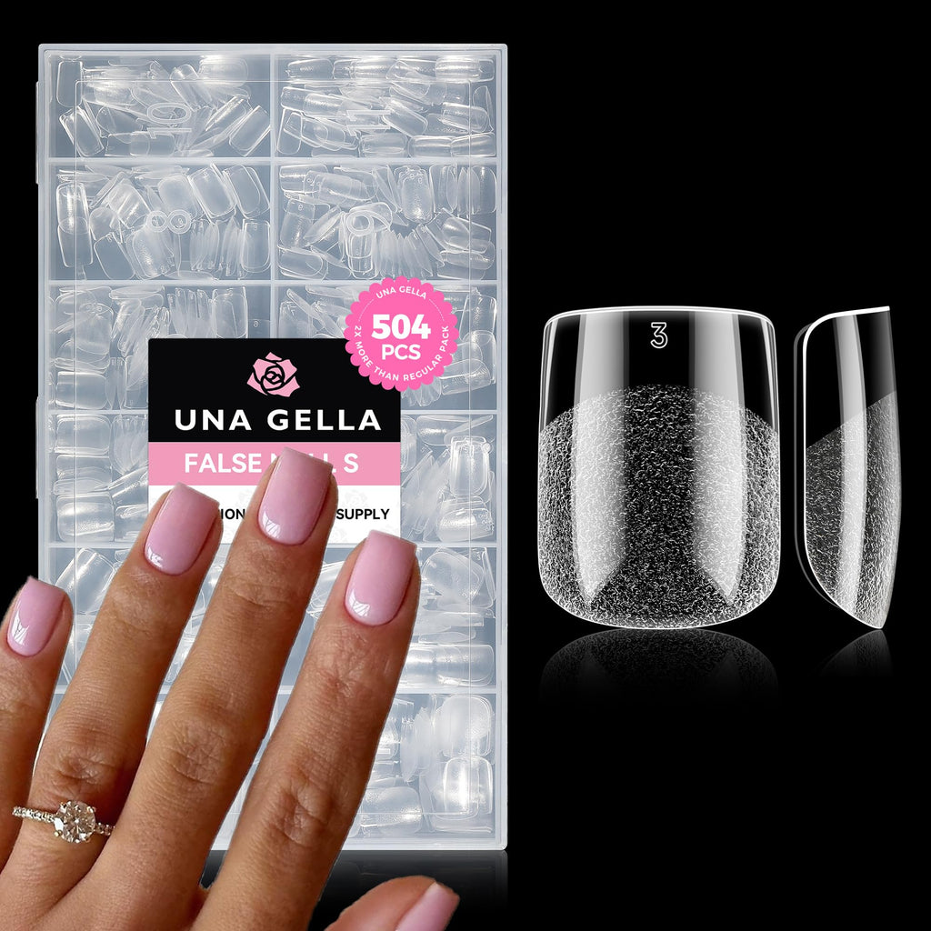 Buy now UNA GELLA Almond Gel Nail Tips, 504PCS Pre Etched Clear Fake Nails Tips Medium Almond Shape - 12 Sizes Full Cover Soft Acrylic Press On Nail Extensions No C Curve Gift for Diy at Home at indiglob india