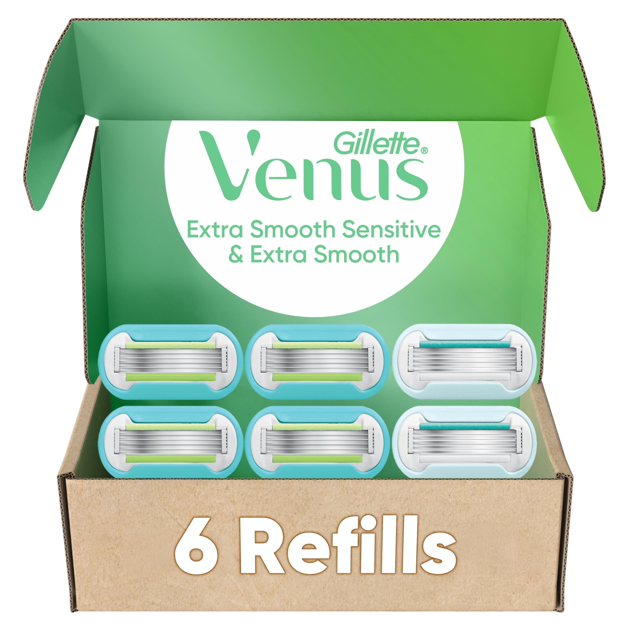 Gillette Venus Extra Smooth 4 count, plus Gillette Venus Extra Smooth Sensitive 2 count, 5-Bladed Women's Razor Blade Refills