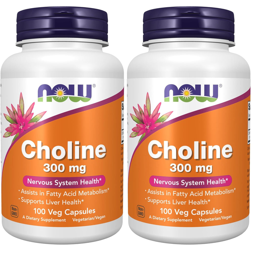 Now Supplements Choline 300 mg, 100 Veg Capsules - Supports Nervous System and Liver Health*, Vegan