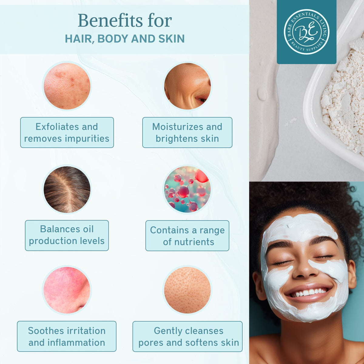 Bare Essentials Living - White Kaolin Clay Powder (12oz) 100% Natural White Powdered Clay for Seed Bombs, White Clay Mask, Chafing Body Powder, Soap, Bath Bomb, Deodorant, Kaolin Clay for Gardening