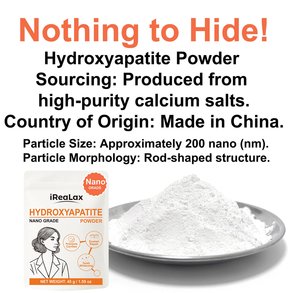 100% Pure Nano Hydroxyapatite Powder 45g (1.59 oz) | Nano Grade unflavored Hydroxyapatite Crystals for Teeth | DIY Formulations | nanohydroxyapatite Bulk