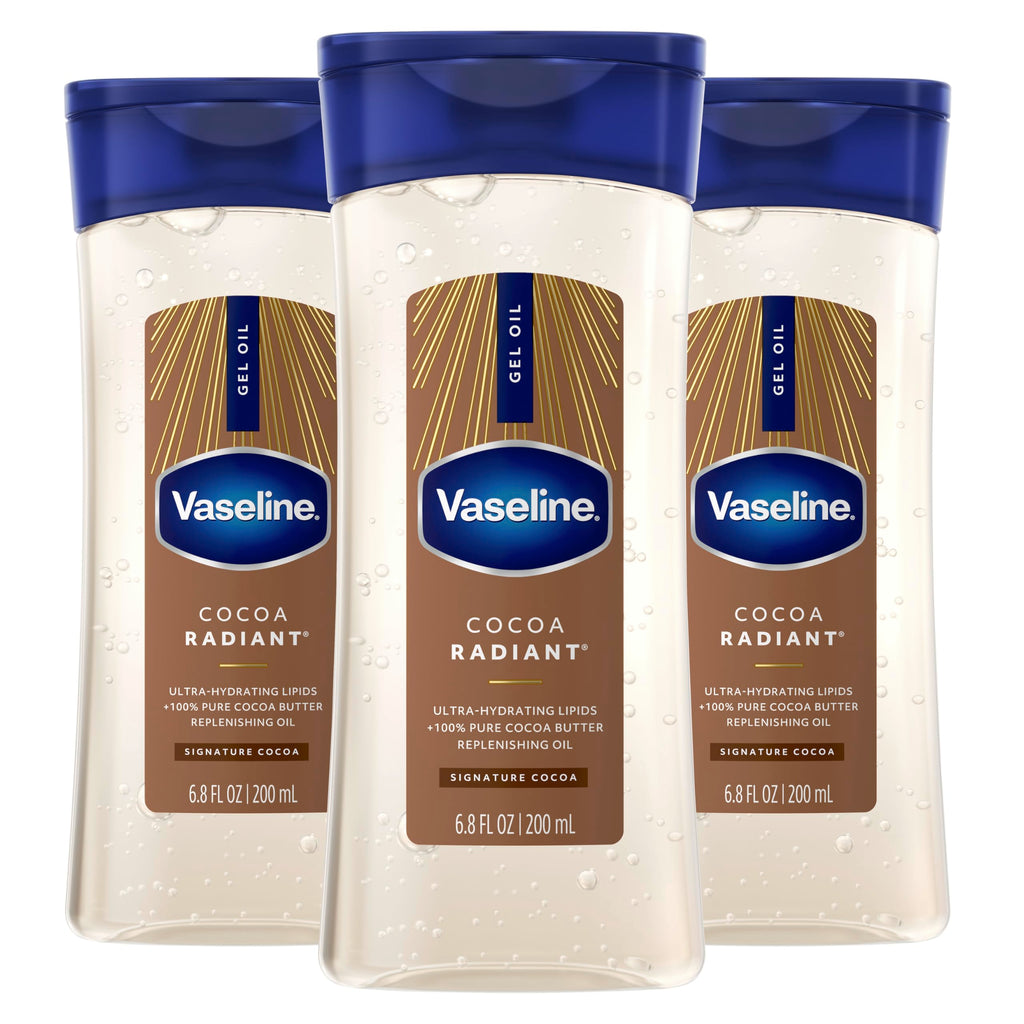 Vaseline Intensive Care Cocoa Radiant for Glowing Skin Body Gel Oil Made with Pure Cocoa Butter + Replenishing Oils 6.8 fl oz | Body moisturizer for dry skin, with 100% Pure Cocoa Butter & Replenishing Oils for a healthy glow, Intensive Care