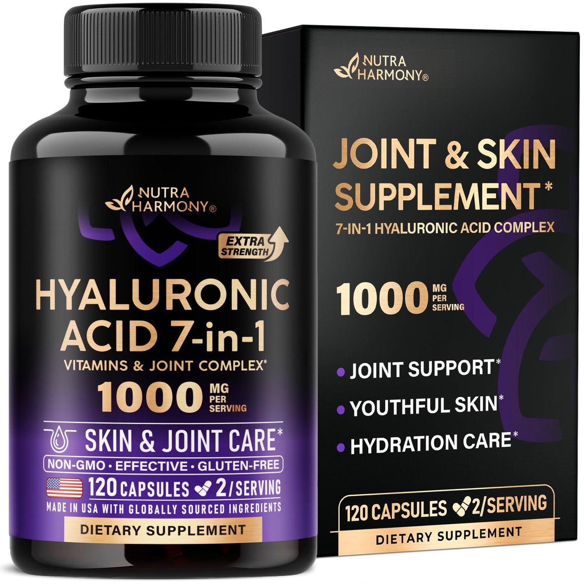 Hyaluronic Acid Supplements 1000mg - Skin & Joint Support - 120 Caps