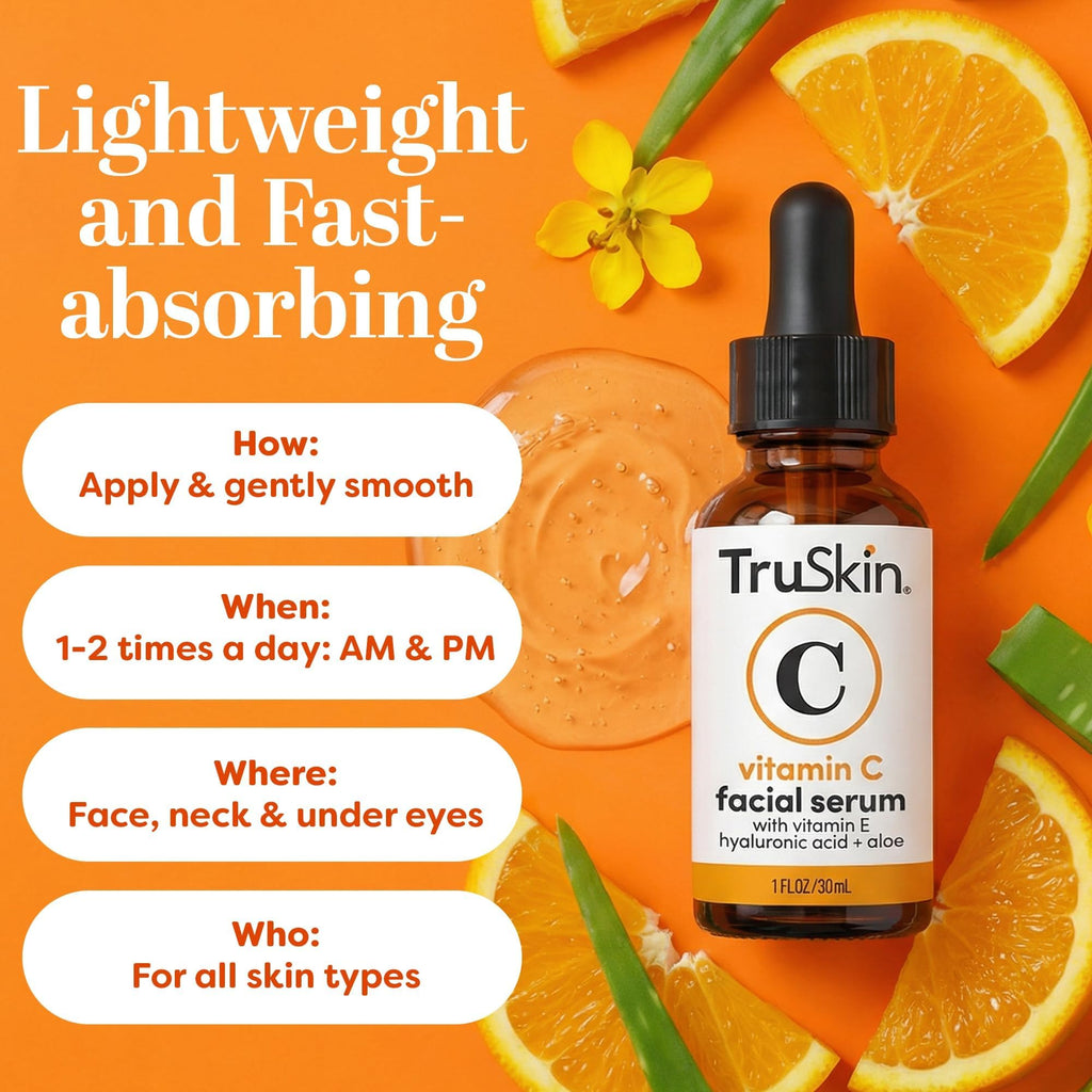 TruSkin Brightening Vitamin C Serum for Face with Hyaluronic Acid, 2 fl oz | Anti aging face serum with Vitamin E to improve the look of dark spots, fine lines, skin tone & support radiant-looking skin