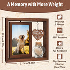Dog Memorial Gifts for Loss of Pet - Rotating Wooden Frame for 4x6 Photo & Fur Hair Jar - Sympathy Gift for Pet Bereavement, Remembrance Keepsake - Rainbow Bridge Gift for Dog Lovers & Cat Lovers