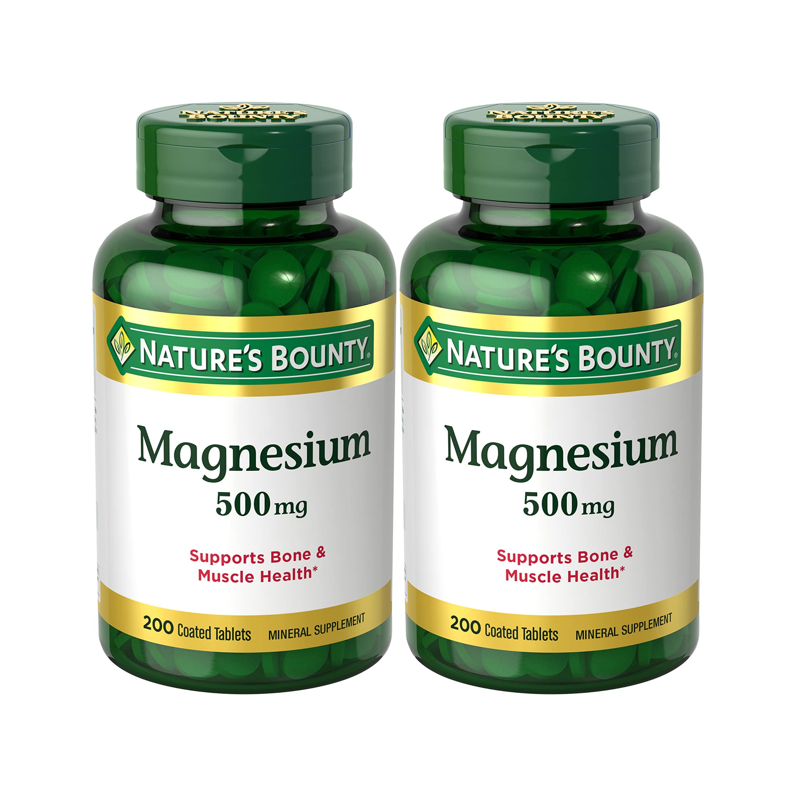 Nature's Bounty Magnesium 500 mg Tablets, High Potency Magnesium Supplement for Bone & Muscle Health, Whole Body Support, 200 Count (Pack of 1)