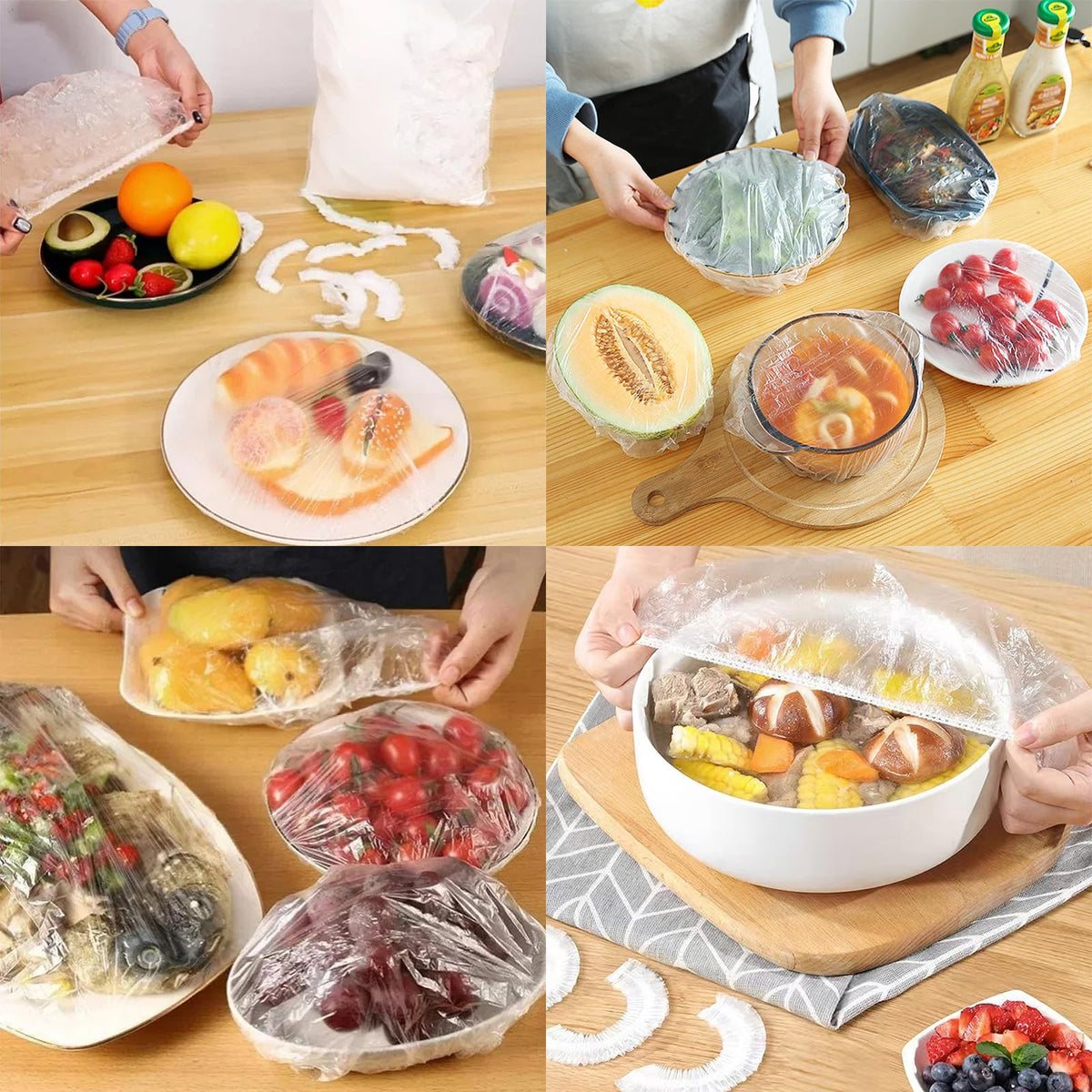 300PCS Elastic Food Covers Fresh Keeping Bags Disposable Stretchable Bowl Covers Universal Kitchen Wrap Seal Bags for Food Storage Bread Proofing and Outdoor Picnics, Adjustable Household Plastic Wrap