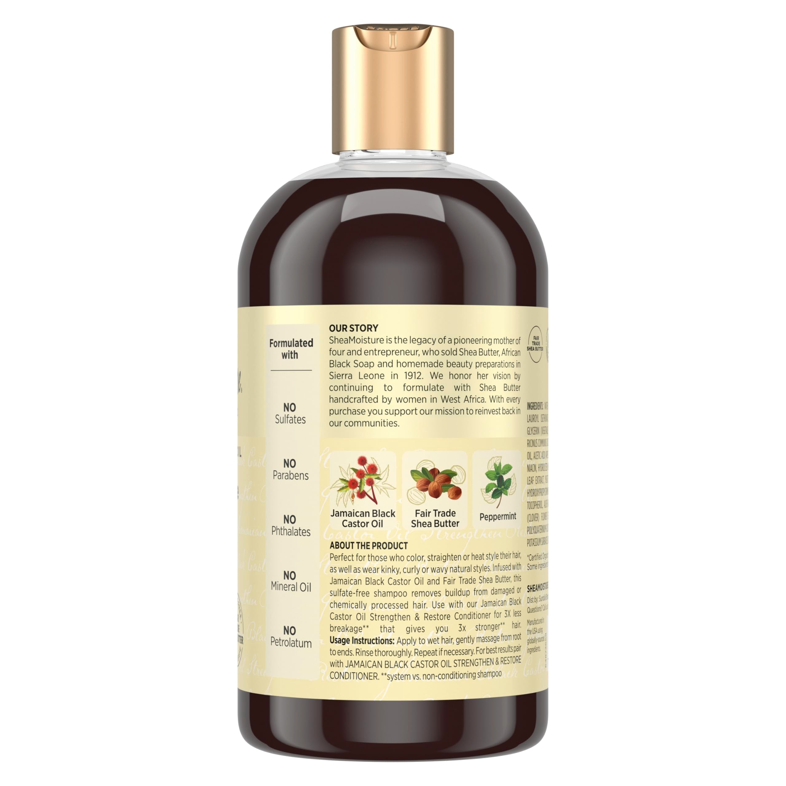 Shea Moisture Strengthen and Restore Shampoo for Damaged Hair 100% Pure Jamaican Black Castor Oil Cleanse and Nourish 13 oz | For damaged hair - remove build up, strengthen, and restore hair with Shea Butter, Peppermint, and Apple Cider Vinegar.