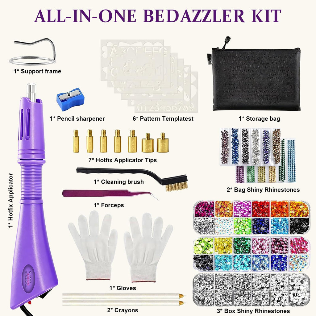 GLTECK Hotfix Applicator, Bedazzler Kit with 5784 PCS Rhinestones for Crafts, DIY Hot Fix Rhinestone Applicator Wand Setter Tool with 7 Tips, 6 Pattern Templates, Gloves, Tweezers & Cleaning Brush