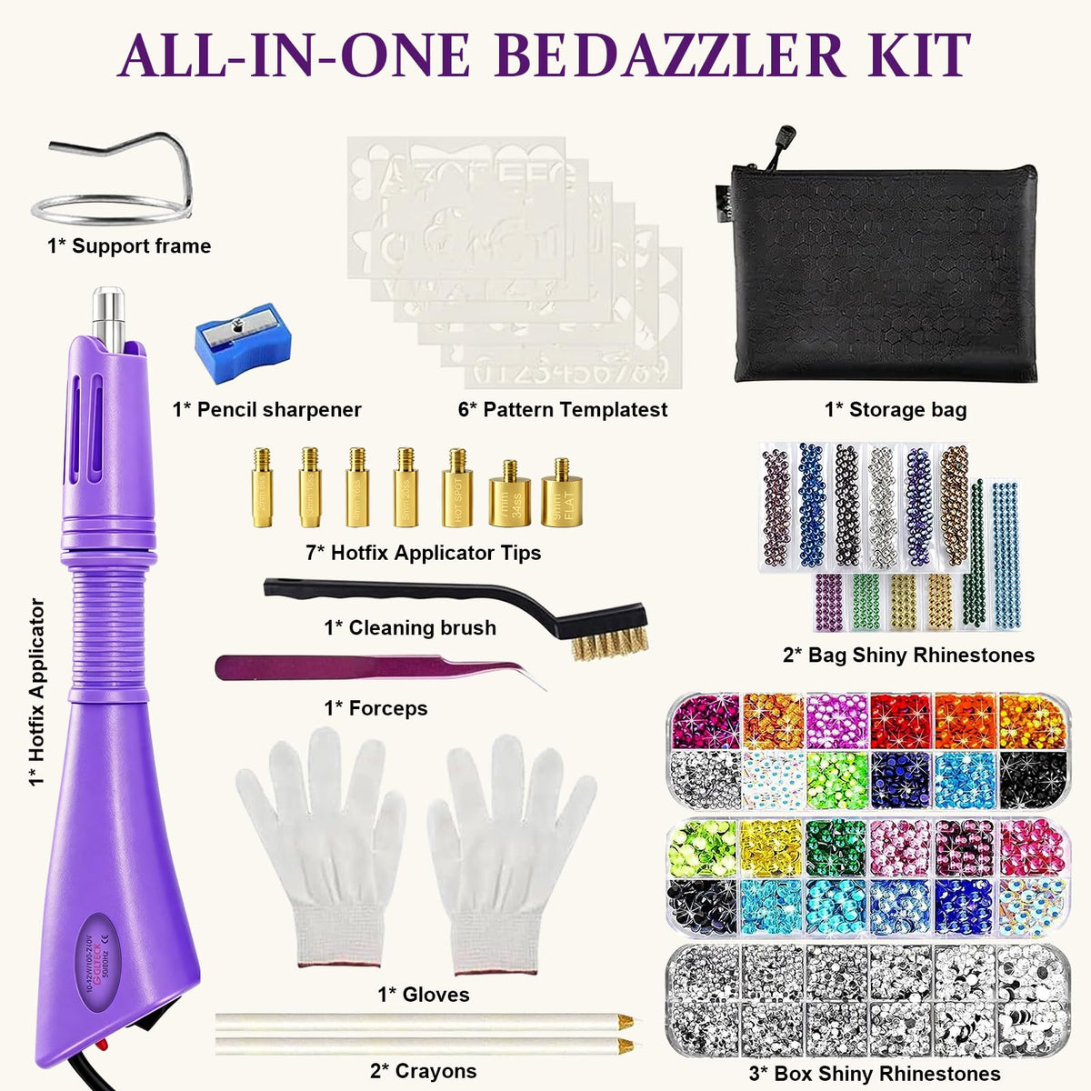 GLTECK Hotfix Applicator, Bedazzler Kit with 5784 PCS Rhinestones for Crafts, DIY Hot Fix Rhinestone Applicator Wand Setter Tool with 7 Tips, 6 Pattern Templates, Gloves, Tweezers & Cleaning Brush