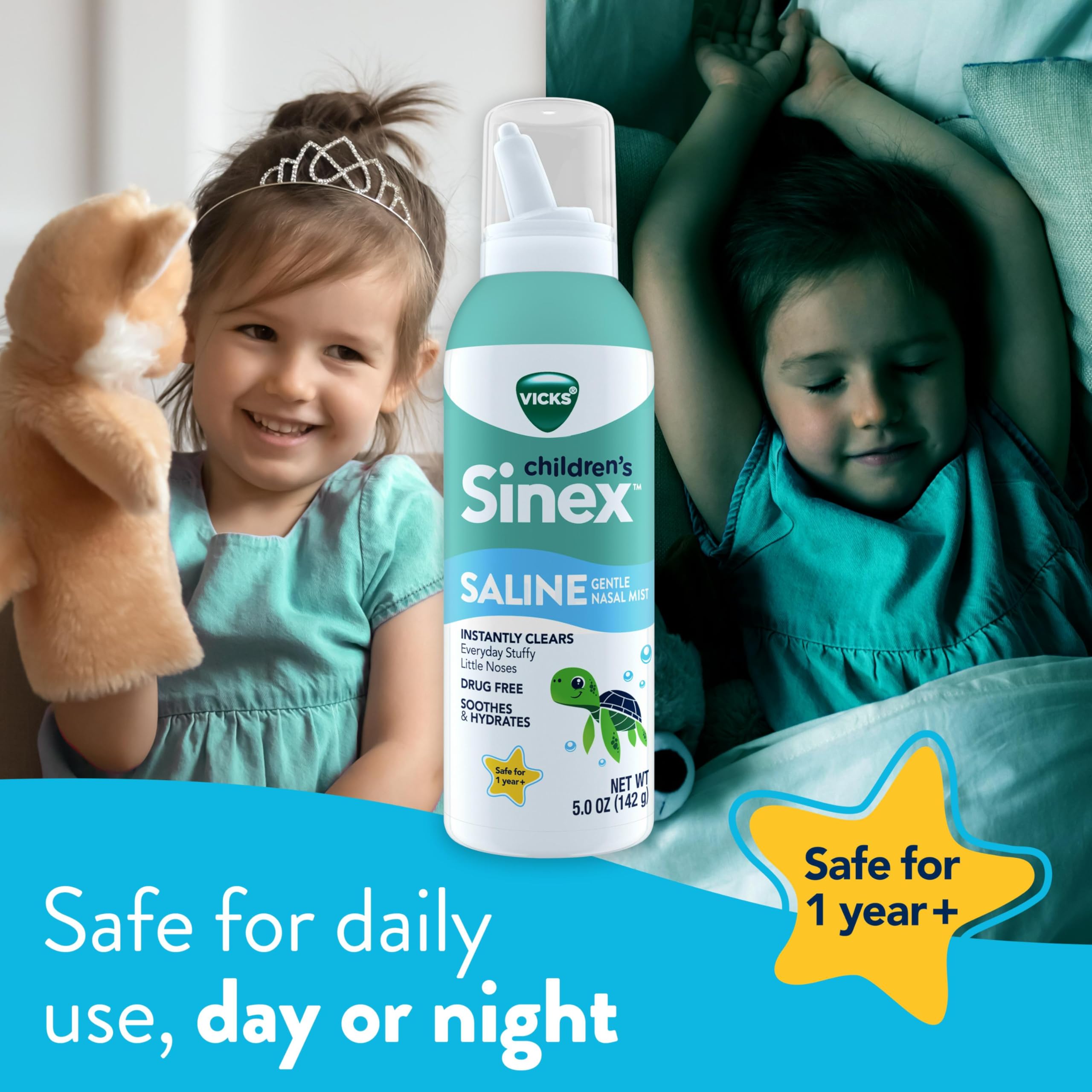 Buy now Vicks Sinex, Children's Saline Nasal Spray, Drug Free Ultra Fine Mist with Hint of Aloe, Ages 1+, Fast Everyday Stuffy Nose Relief for Kids, Clear Mucus from a Cold or Allergy, 5 OZ x 2 at indiglob india