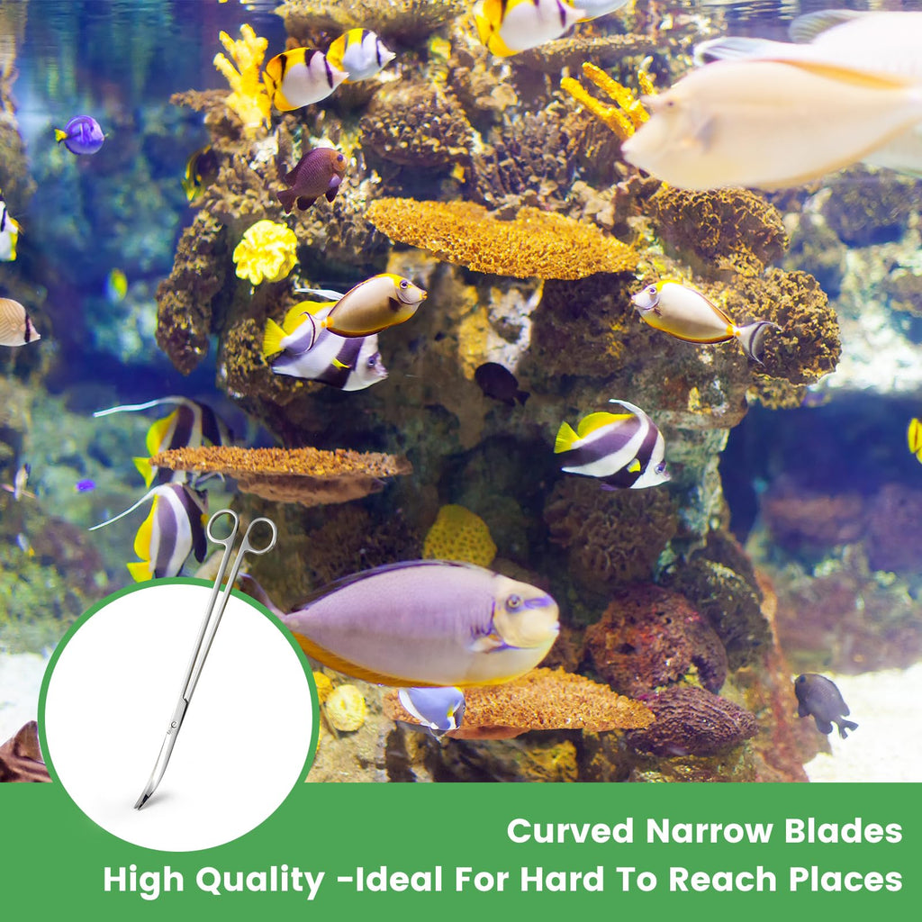 12" Stainless Steel Aquarium Scissors, Curved Long Aquatic Plant Trimming Scissors for Aquascaping, Fish Tank & Terrarium Maintenance in Fresh & Salt Water (Silver)