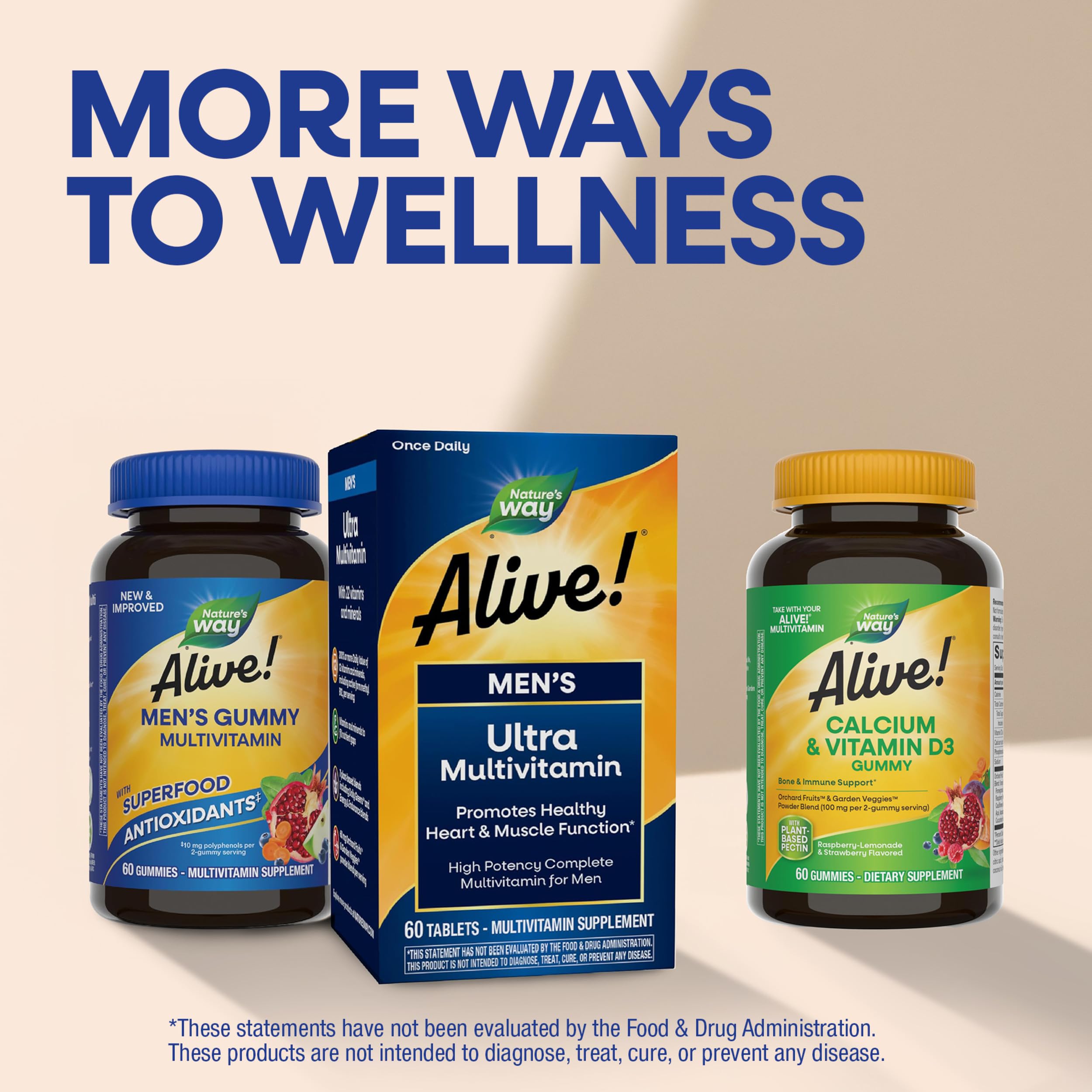 Nature's Way Alive! Men’s Multivitamin Gummy, Vitamin A, C, D3, Zinc, 60 ct | Daily Vitamin Gummies for Men, Supports Cellular Energy Metabolism, Immune Health, Muscle Function*, Vegetarian