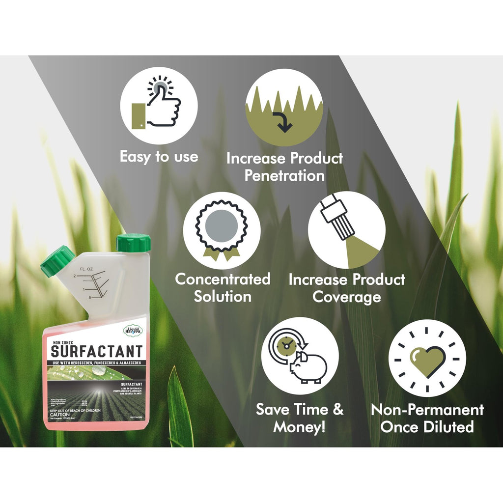 Liquid Harvest Concentrated Surfactant for Herbicides Non-Ionic 16oz, Increase Product Coverage, Increase Product Penetration, Increase Product Effectiveness