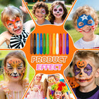 Drawdart Face Painting Kit for Kids, 12Pcs XL Face and Body Paint Crayons| 12 Vibrant Colors Safe and Washable Face Paint Sticks for Adults Kids Party, Halloween Makeup, School Event, Cosplay