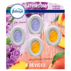Febreze Bathroom Air Freshener, Odor-Fighting, Plug In Alternative, Air Fresheners for Small Spaces in Home, Bathroom, Kitchen, & Closet, Lilac & Peach Scents, 4ct (2 of Each Scent)