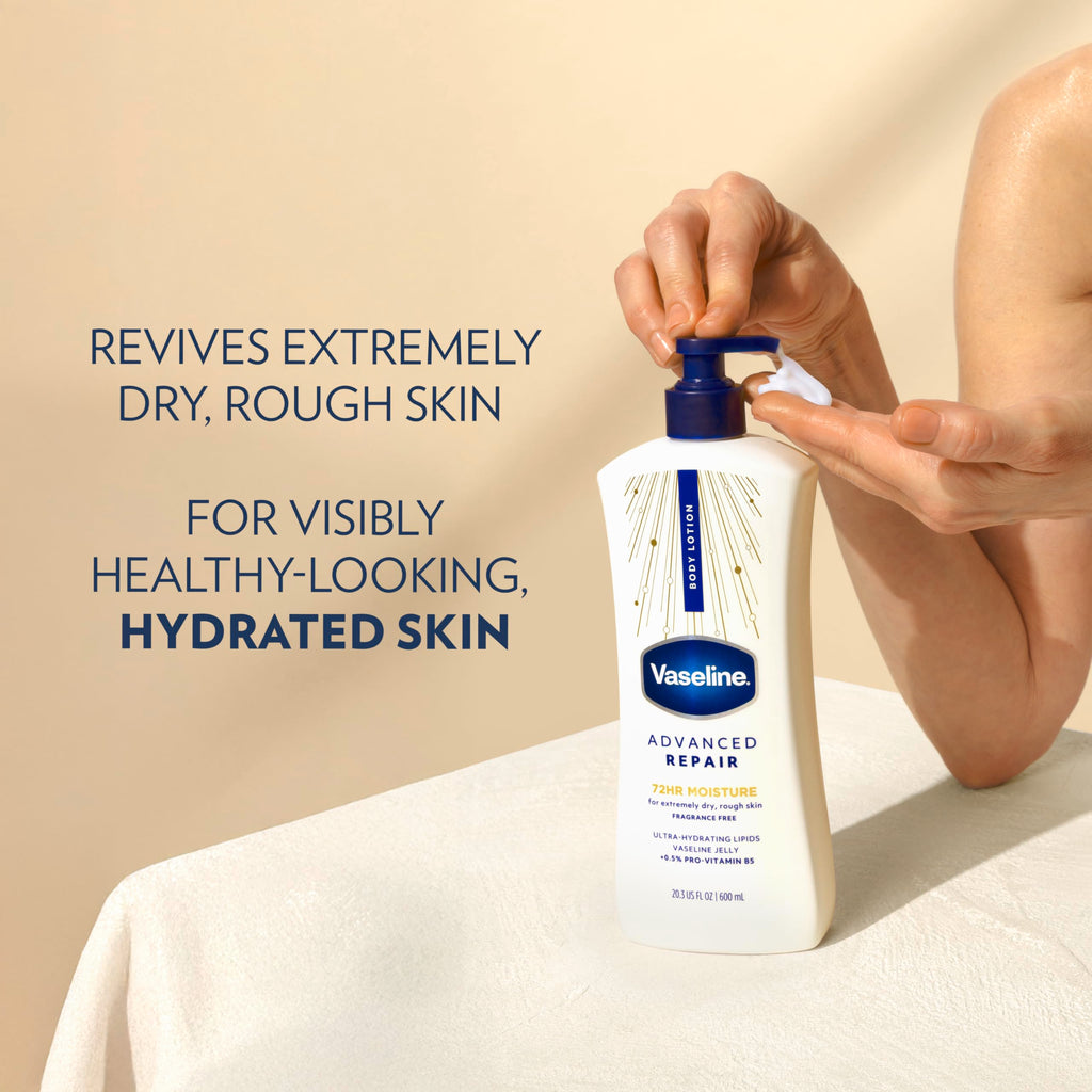 Vaseline Advanced Repair Body Lotion for Dry Skin, Unscented 20.3oz 3ct | Body moisturizer delivers 72HR moisture with Vaseline Jelly & Ultra-Hydrating Lipids to help restore skin's moisture barrier