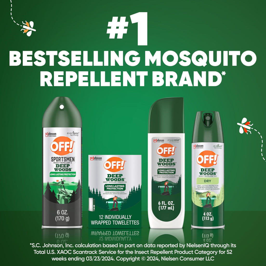 OFF! Deep Woods Mosquito and Insect Repellent Wipes, Long lasting, 12 Individually Wrapped Wipes (Pack of 1)
