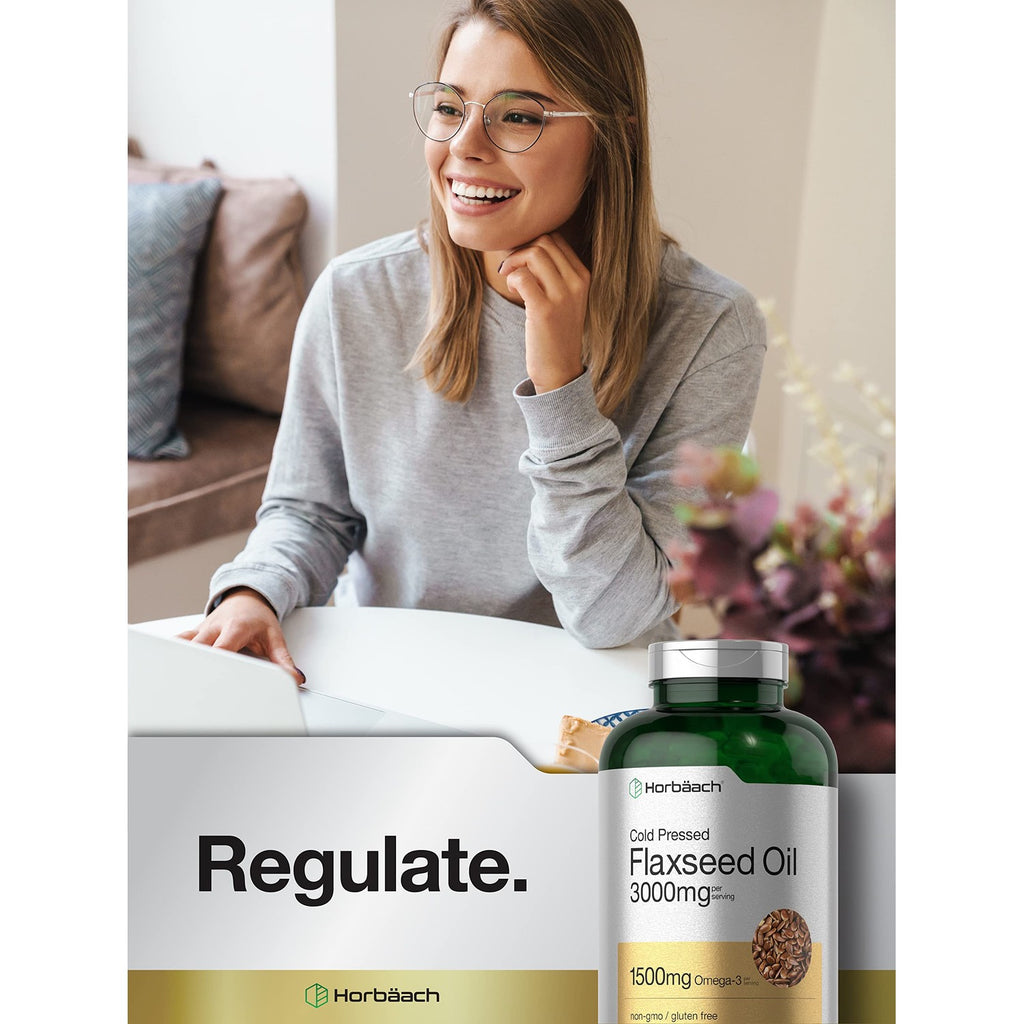 Horbäach Flaxseed Oil Softgel Capsules 3000mg | 300 Count | High Potency