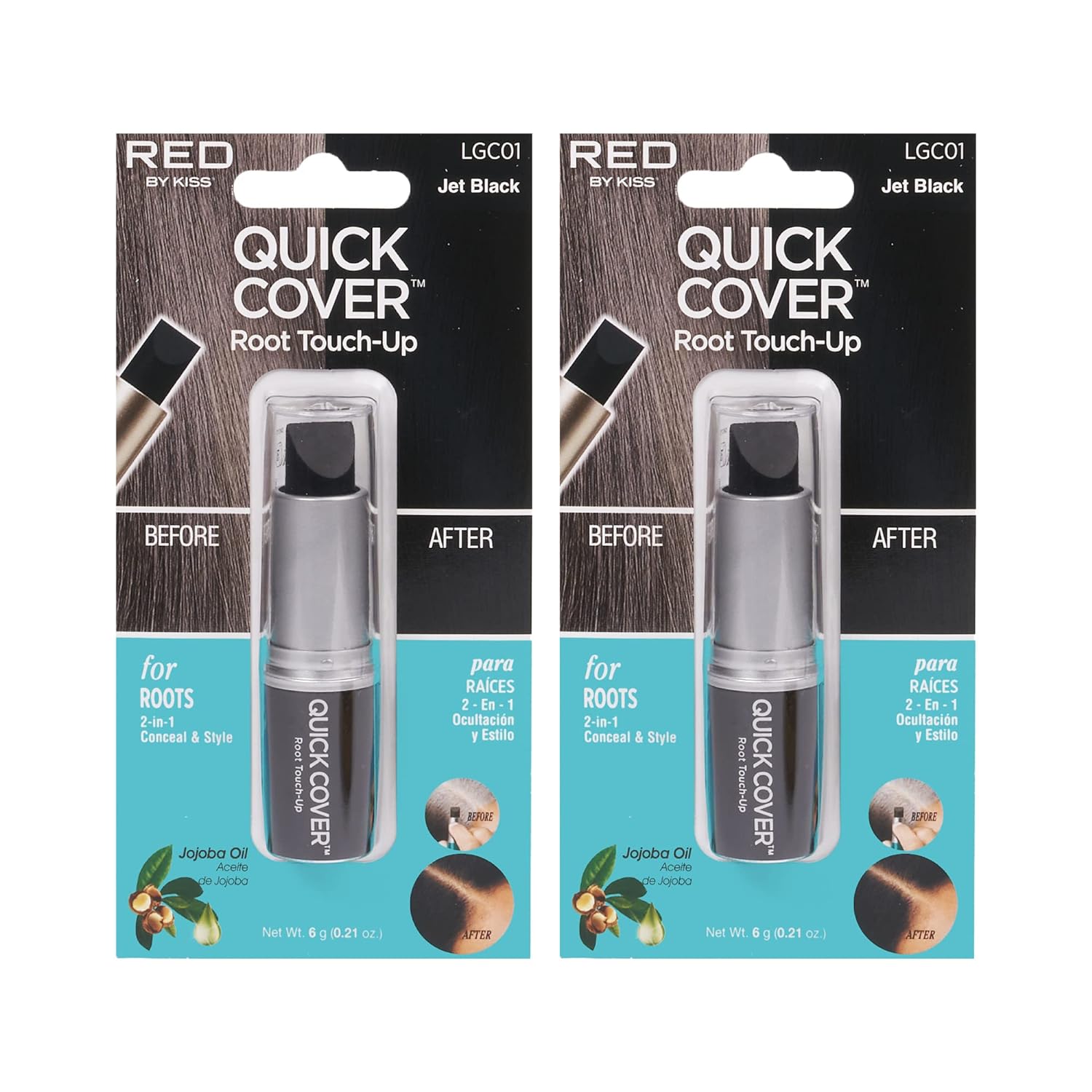 Buy now RED by Kiss Quick Cover Root Touch Up Stick, Water-Resistant Temporary Gray Hair Concealer with Brush for Roots and Beard, Long-Lasting Coverage, Easy Application (2 Pack, Dark Brown) 2 Pack, Jet Black at indiglob india