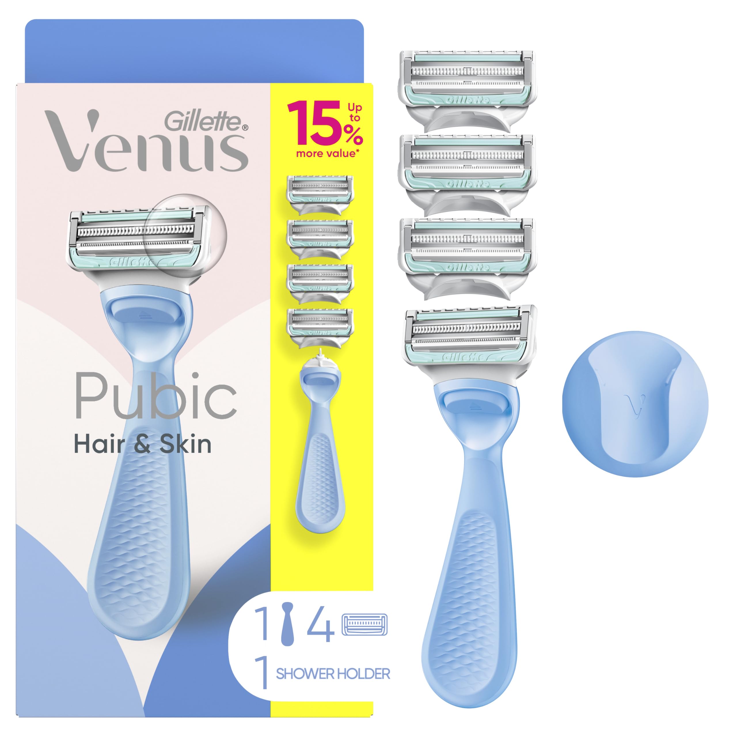Gillette Venus for Pubic Hair and Skin, Bikini Razors for Women, Women's Razor Handle + 4 Blade Refills