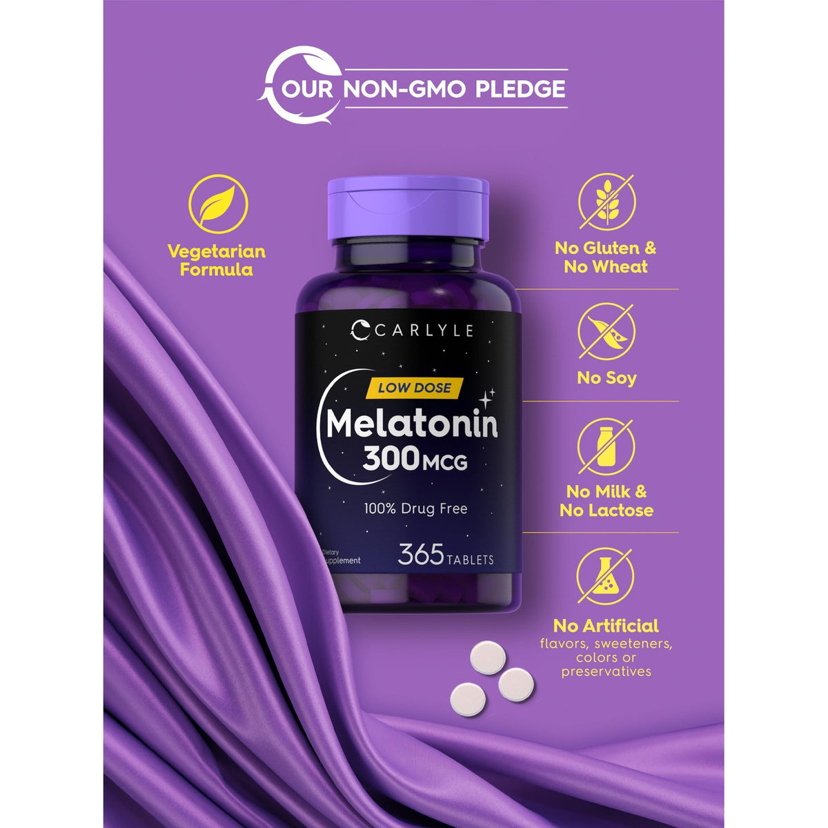 Carlyle Melatonin 300 mcg | 365 Tablets | Low Dose