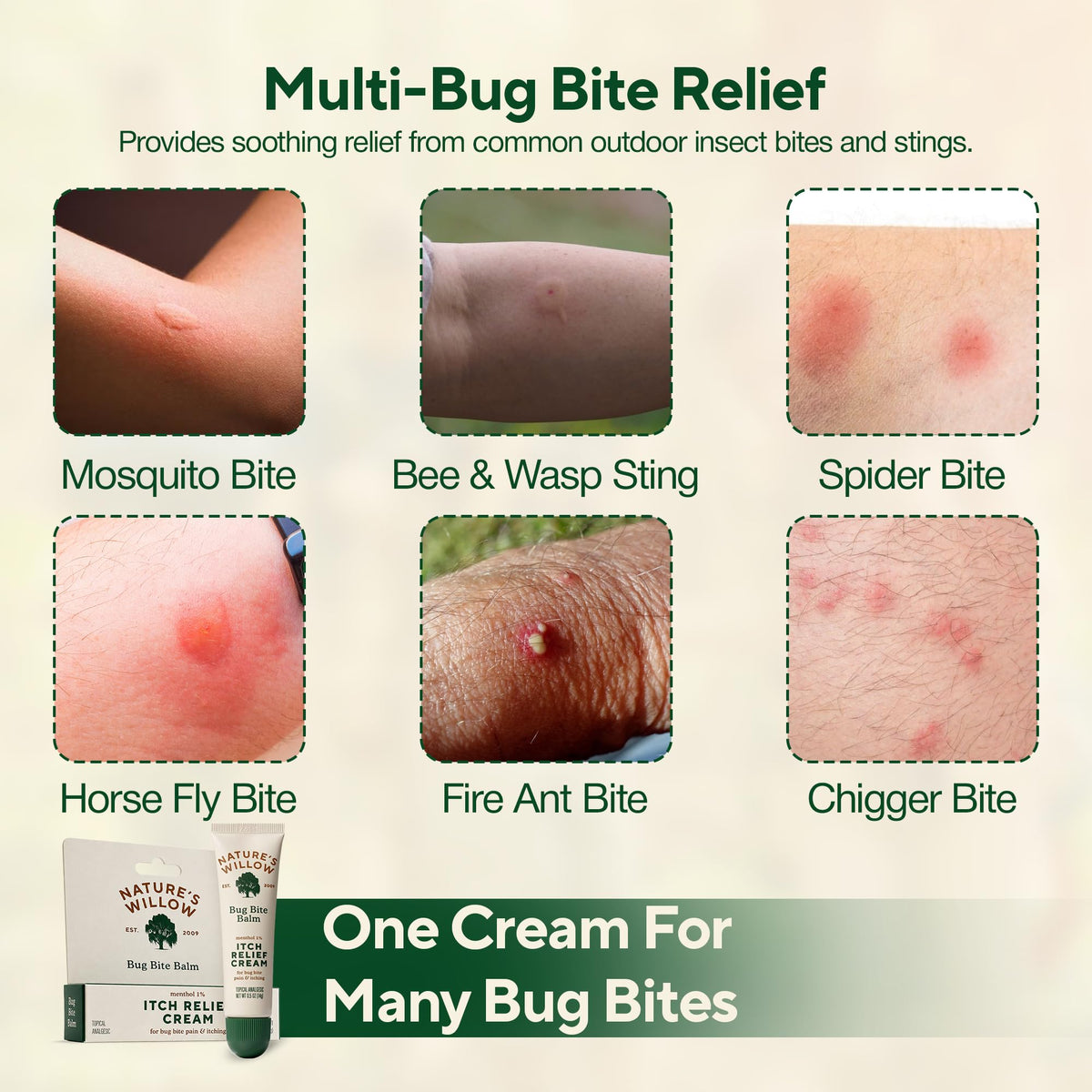 Nature's Willow Bug Bite Balm Natural Itch Relief Cream for Alleviating Insect Bite Irritation | Topical Willow Bark Cream with Essential Oils and Cooling Menthol | 0.5 fl oz
