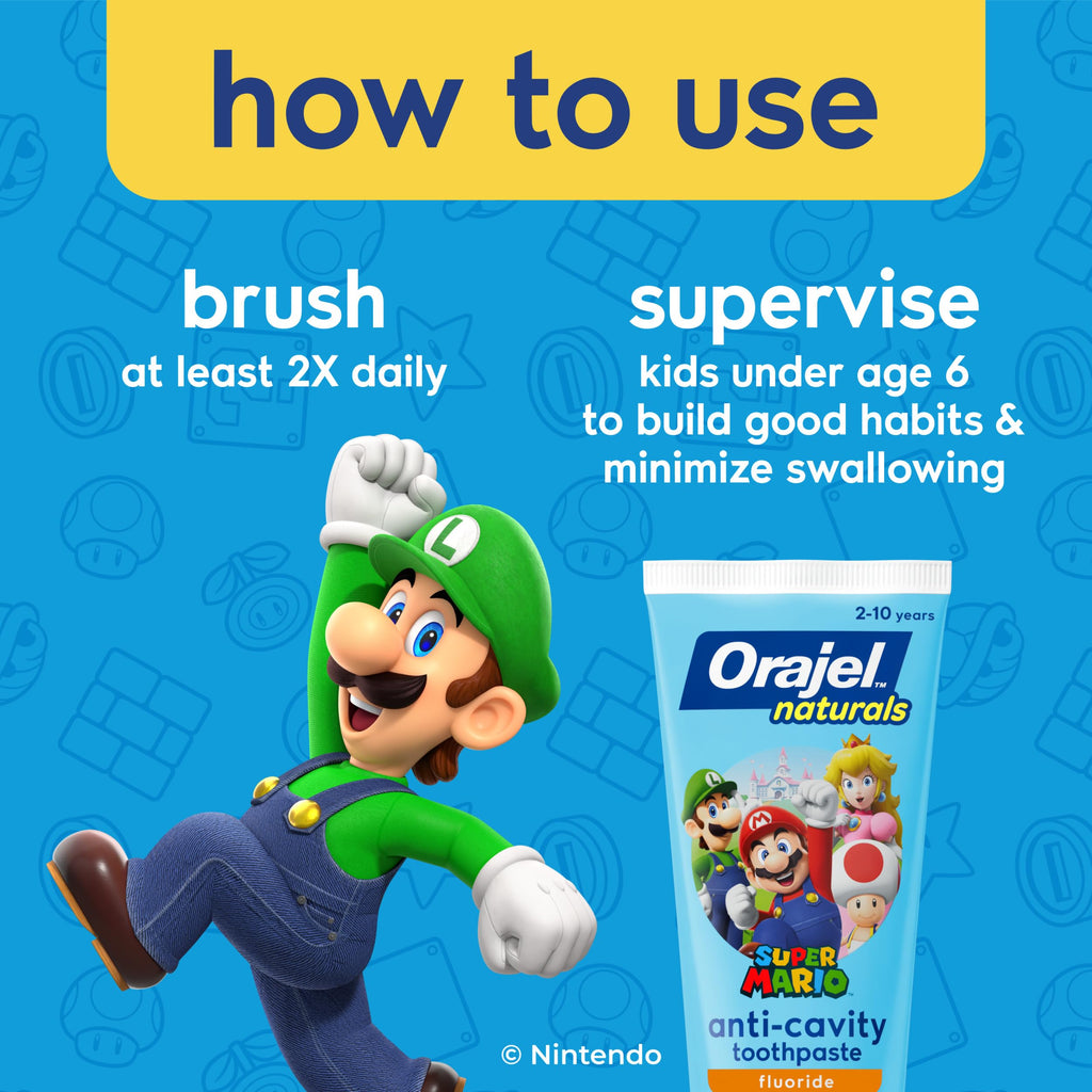 Orajel Naturals Super Mario Kids Fluoride Toothpaste, Berry, 4.2 Oz, 4-Pack
