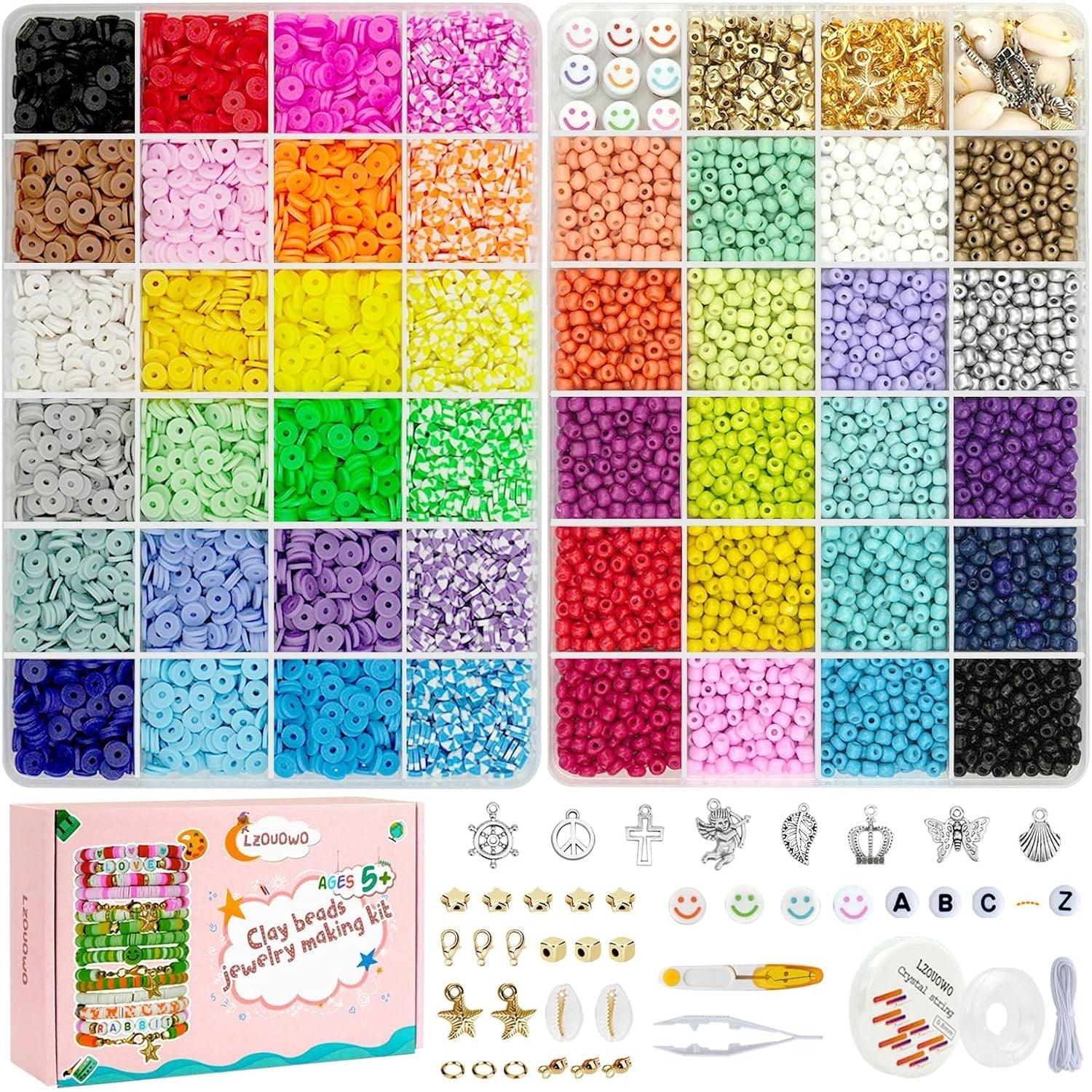 Buy now LZOUOWO 5300 Clay Beads Bracelet Making Aesthetic Kit, Polymer Heishi Preppy Letter Beads for Friendship Bracelet, Pearl Disc Beads Charms for Jewelry Making, DIY Creative Gift for Girls 8-12 Teens 16300pcs at indiglob india