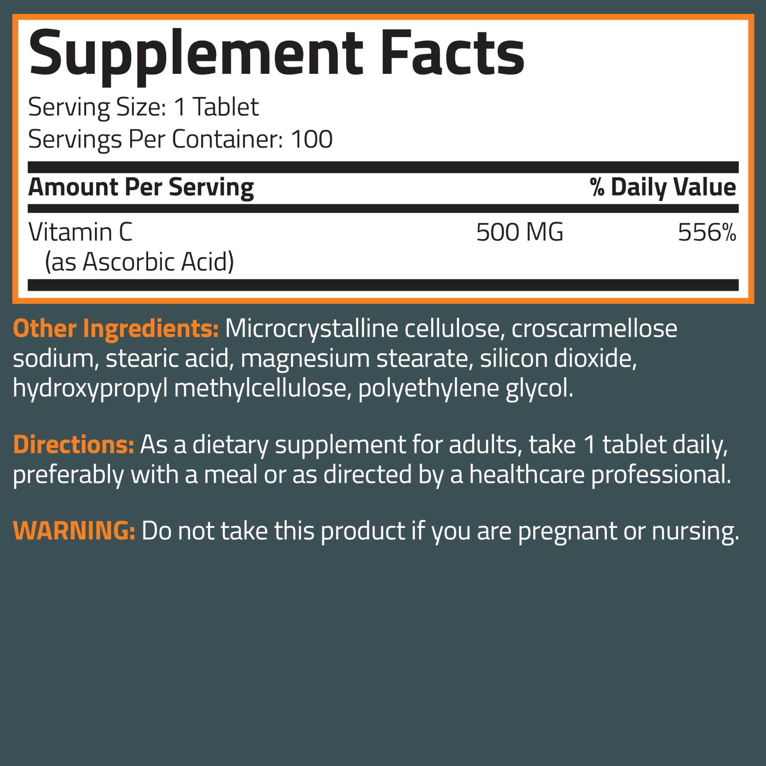 Bronson Vitamin C 500 mg Immune & Antioxidant Support, Non-GMO, 250 Tablets | Daily Vitamin C Replenishment, Vegetarian Formula, Gluten-Free & Soy-Free