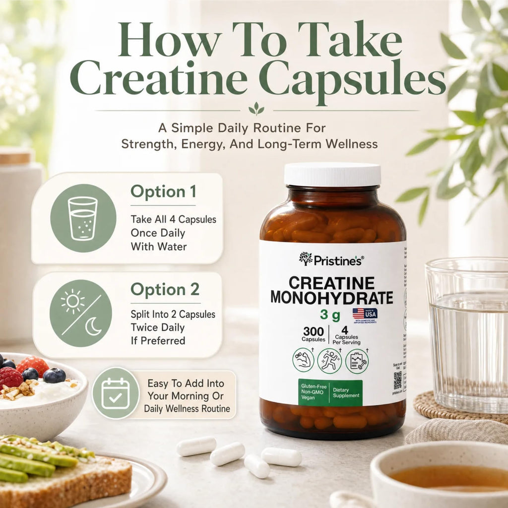 PRISTINE'S NSF Certified Creatine Monohydrate 3g Capsules, 75 Servings | Vegan, non-GMO and gluten-free. NSF Certified creatine capsules with 75 servings and no powder scoop, mixing, grit or flavor