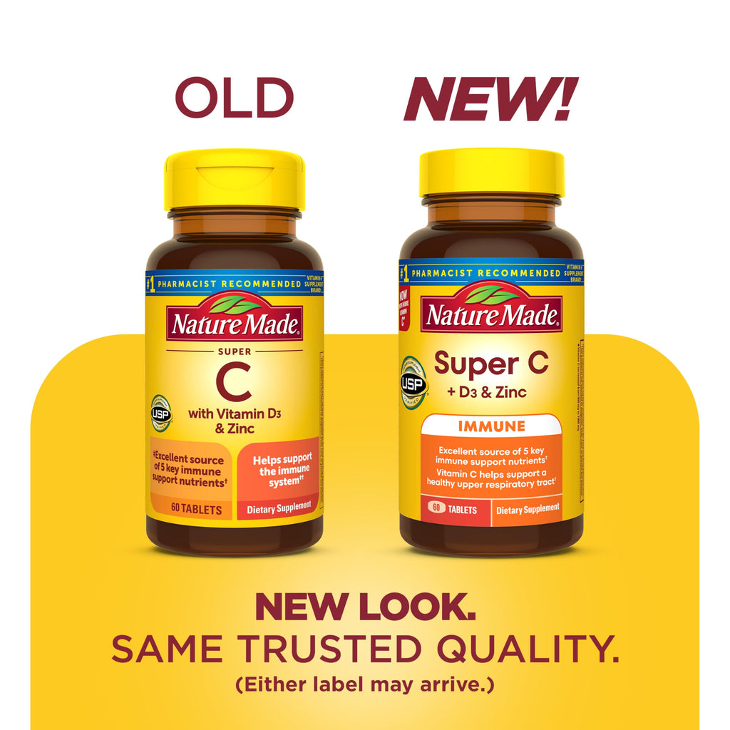 Nature Made Super C Tablets with Vitamin D3 and Zinc, 60 Tablets | Adult Vitamin C Immune Support Supplement, For Daily Immune Support and Antioxidant Support, 60 Day Supply