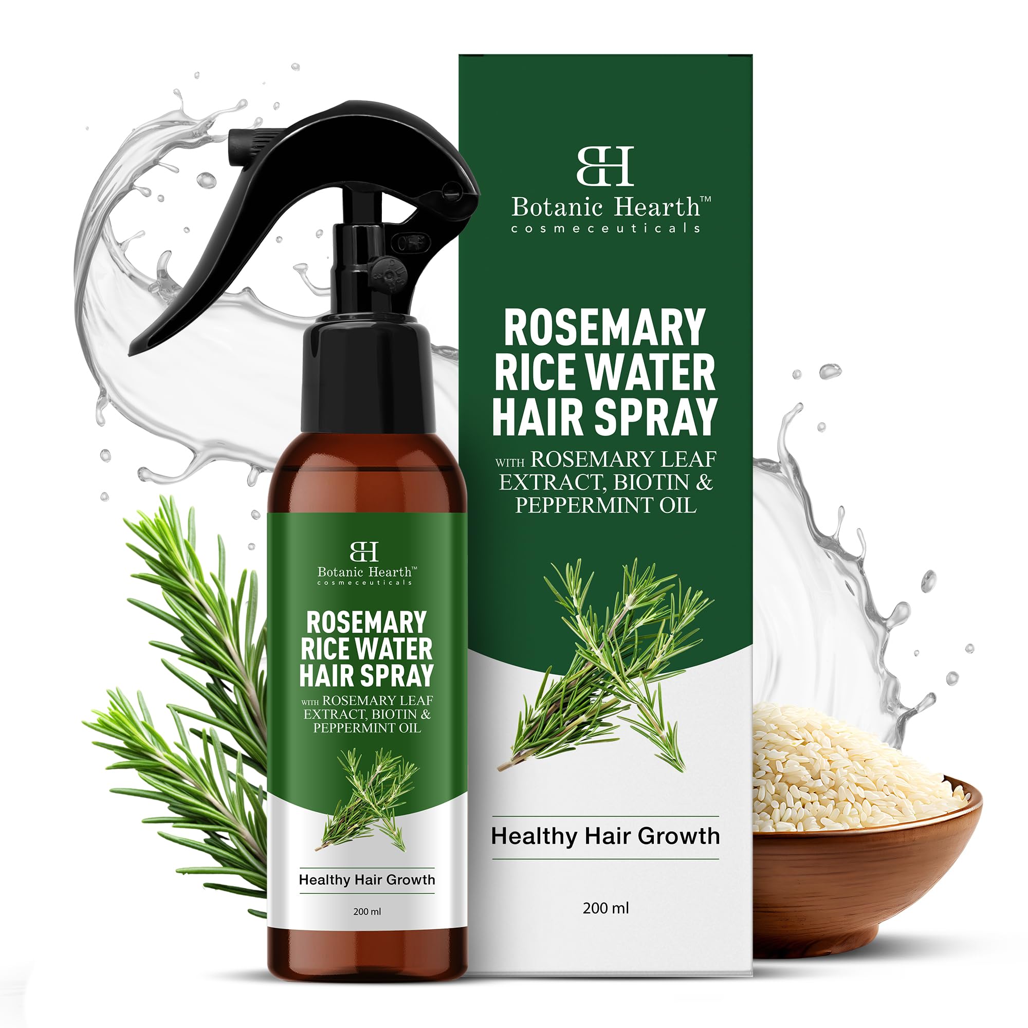 Botanic Hearth Rosemary & Rice Water Hair Growth Spray - 6.8 Fl oz | Leave In Conditioner, Root Enhancer, Korean Scalp Treatment, Anti-Itch & Hair Strengthening Spray Suitable for Women & Men