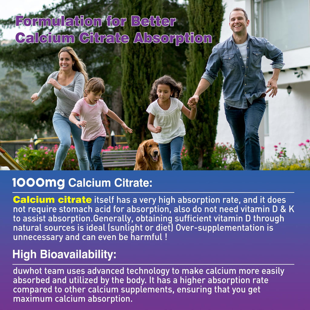 duwhot Calcium Citrate Gummies, Chewable Calcium 1000mg for Women, Men Kids | High Absorption Calcium Minerals Supplements for Bone, Muscle & Immune Support, Blueberry Flavor, Vegan, Organic, 60 Chews