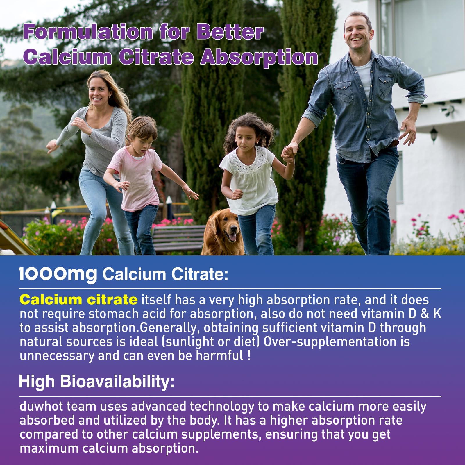 duwhot Calcium Citrate Gummies, Chewable Calcium 1000mg for Women, Men Kids | High Absorption Calcium Minerals Supplements for Bone, Muscle & Immune Support, Blueberry Flavor, Vegan, Organic, 60 Chews
