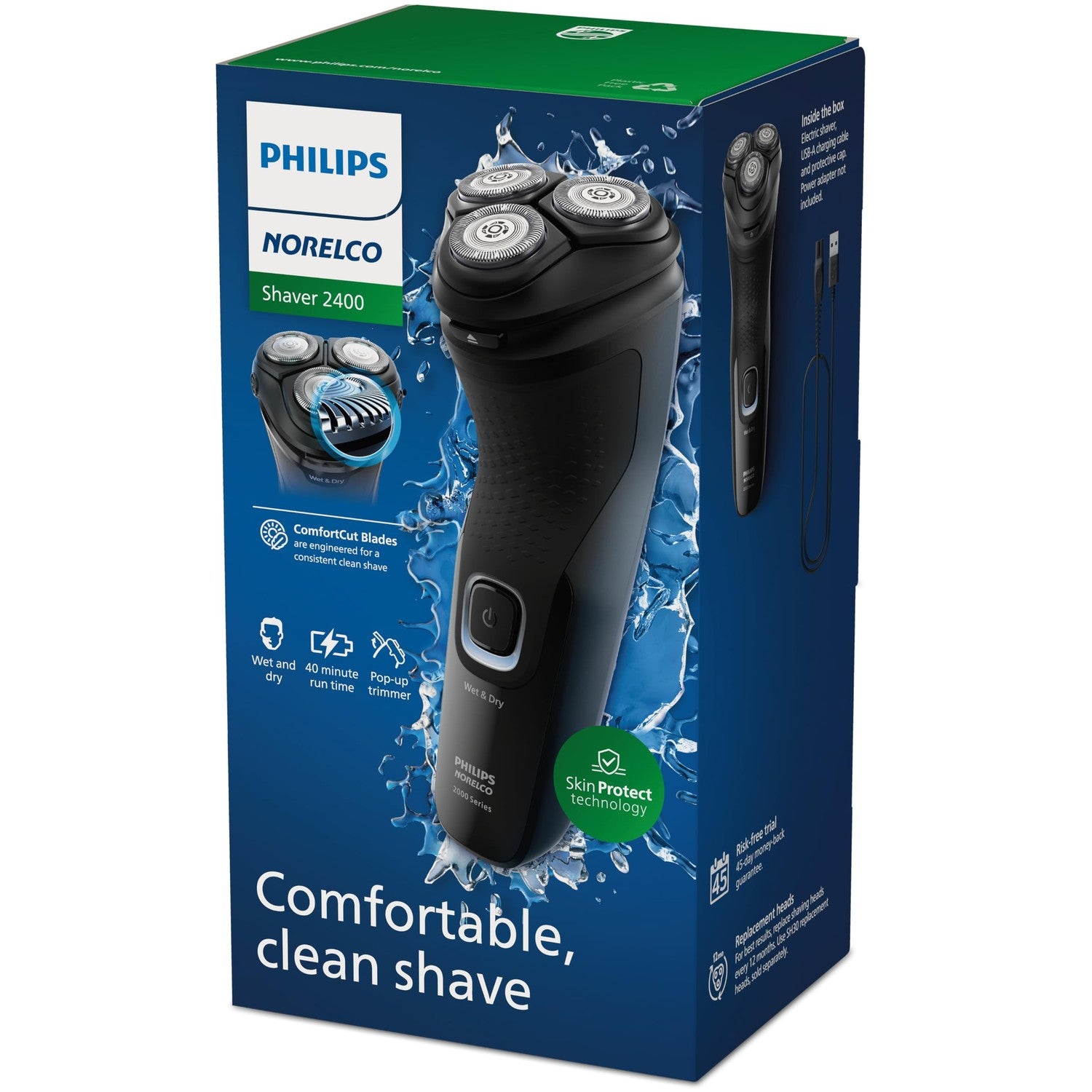 Philips Norelco 2400 Series Electric Shaver, Deep Black | 27 Self Sharpening ComfortCut Blades, 4D Flex Heads, Wet or Dry Use, 2-Year Blade Life, Pop-up Trimmer, X3001/90