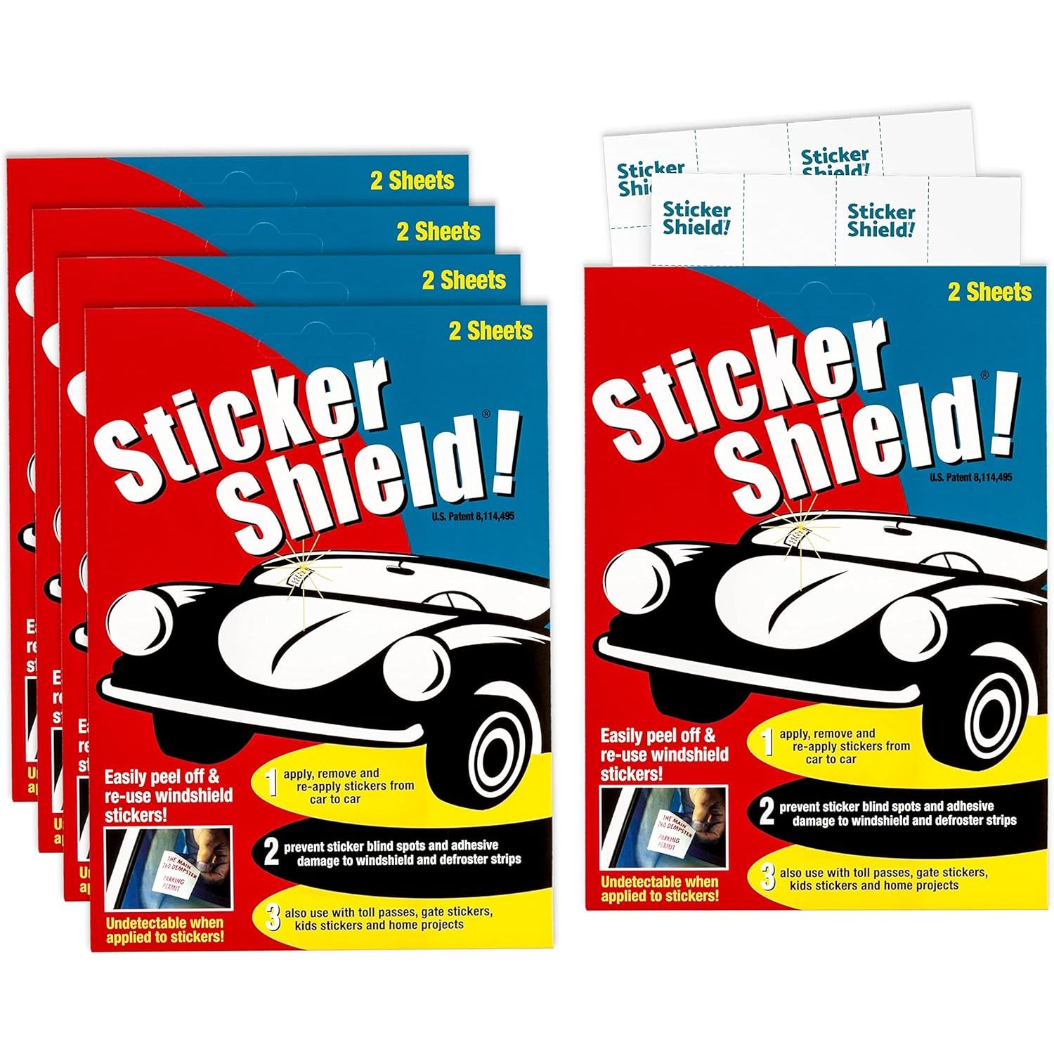 Buy now STICKER SHIELD - Windshield Sticker Applicator for Easy Application, Removal and Re-Application from Car to Car - 4 inch x 6 inch Sheets (2 Packs (4 Sheets Total)) 5 Packs (10 sheets total) at indiglob india