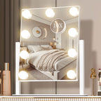 Vanity Mirror with Lights,Makeup Mirror with Lights with 9 Dimmable LED Bulbs, 3 Color Lighting Modes Detachable 10X Magnification Mirror Touch Control,360°Rotation
