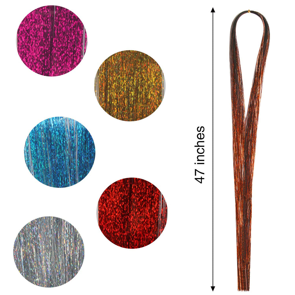 Buy now FEBSNOW 47 Inches Tinsel Hair Extension with Tool 12 Colors 2400 Strands Hair Extension Tinsel Kit Glitter Hair Extensions for Women Girls Hair Accessories for Christmas New Year Cosplay Party at indiglob india