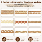 VGOODALL 9Rolls Jute Ribbons Lace Craft Ribbon, 18Meters Rustic Burlap Trim