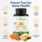 ForestLeaf Vitamin D3 + K2 (MK7) Supplement - MenaQ7 - Calcium and Vitamin D3 5000 IU Max Absorption - Teeth and Bone Strength, Heart Health, Immune System Support - 60 Veggie Capsules