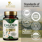 Calcium 1200 mg with Vitamin D3 - Bone Health Supplement, Vitamin D & Calcium Supplements for Women & Men - Bone Strength, Teeth & Immune Support, Nature's Calcium Pills, Bottled in USA - 180 Tablets