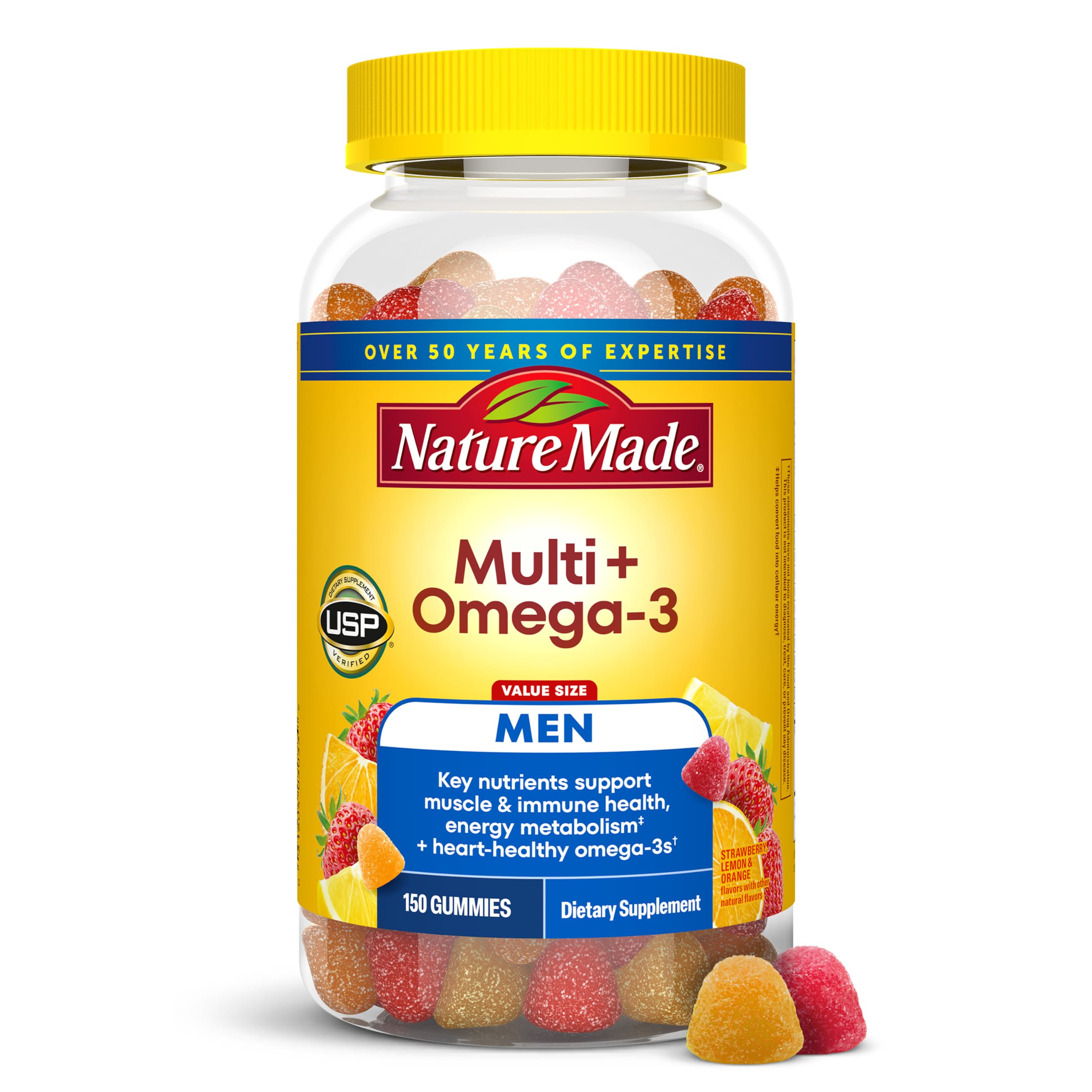 Nature Made Mens Multivitamin Gummies with Omega-3, 150 Count | Vitamins and Minerals Gummy with Omega-3, Mens Gummy Multivitamins for Daily Nutritional Support, 75 Day Supply