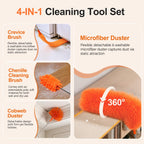 Cobweb Duster with Extension Pole, Pole5-Piece Spider Web Brush with Pole Kit, 100" Telescoping Microfiber Feather Dusters for Cleaning, Bendable Washable Dusters for High Ceilings, Ceiling Fans