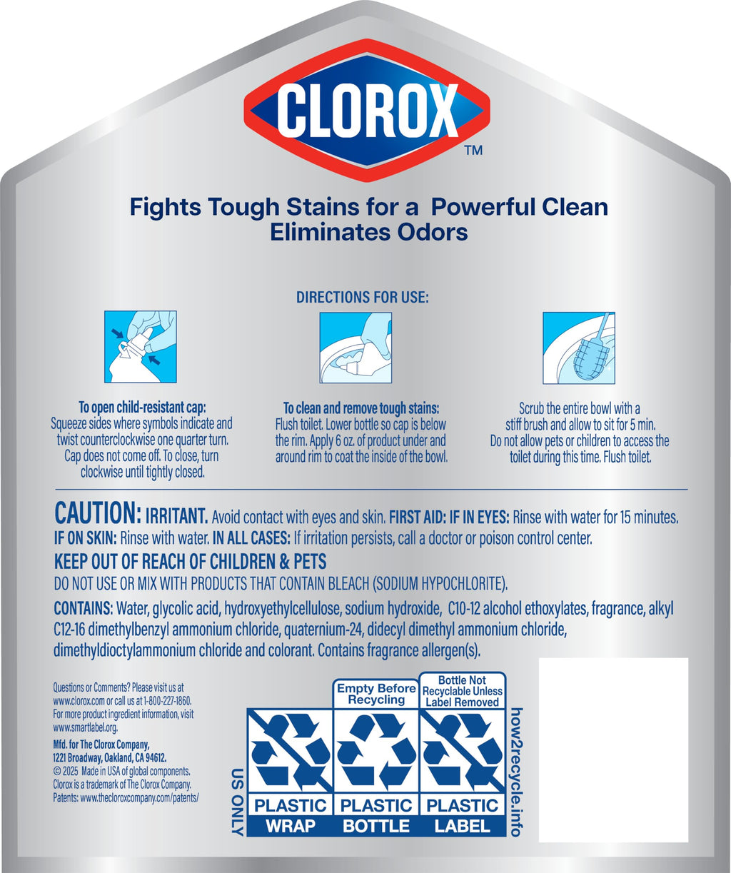 Buy now Clorox Toilet Bowl Cleaner Heavy Duty Stain and Ring Remover, Arctic Clean, 24 Fl Oz., Pack of 2 at indiglob india