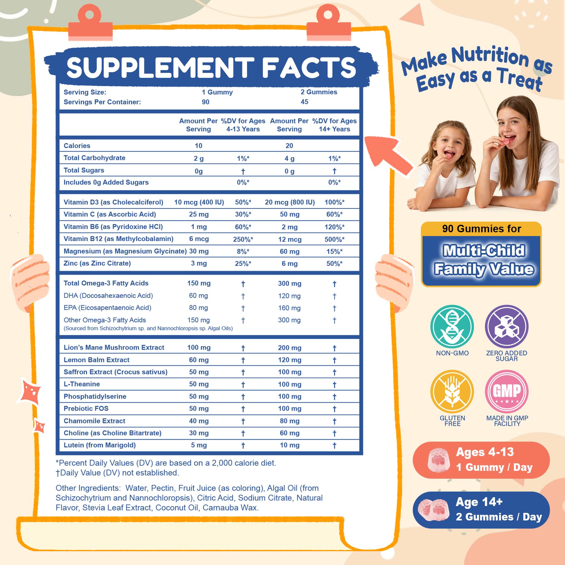 Saffron Kids Gummies: Mood & Focus Support with Magnesium, 0 Sugar | 50mg Saffron, Lion's Mane & PS for School Focus, Calm Mood with Magnesium & L-Theanine. Algal Omega-3 & Lutein Eye Shield