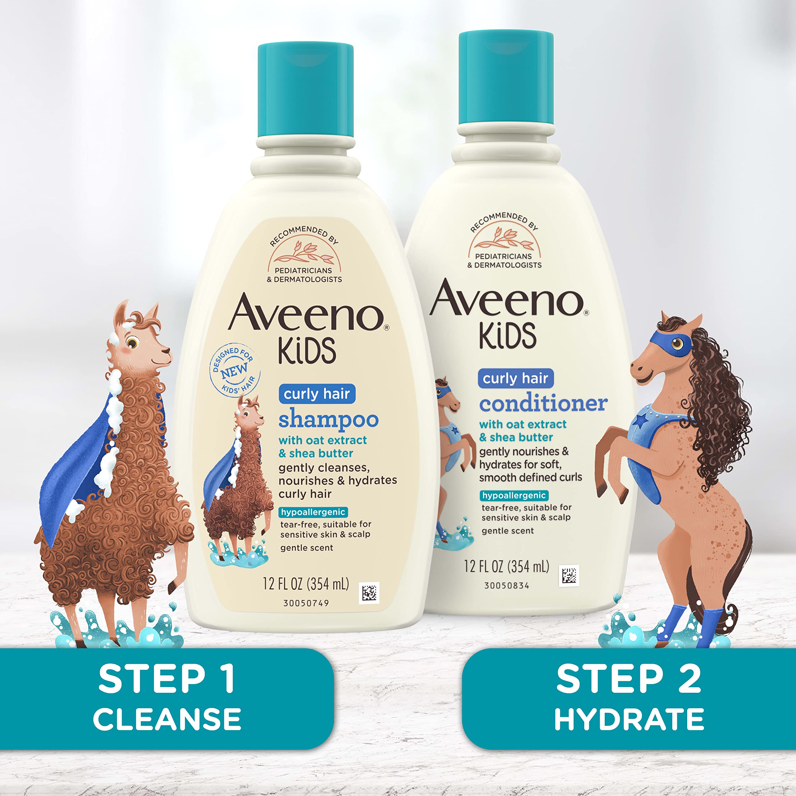 Aveeno Kids Curly Hair Conditioner, 12 fl. oz | Hydrating Conditioner, Oat Extract & Shea Butter, Gentle Scent, Detangles & Moisturizes Curls