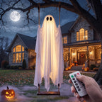 Halloween Decorations Outdoor, 5 FT Hanging Swing Ghost with String Lights, Light Up Large Spooky Cute Decor Kit, Scary Party Decoration for Outside, Garden, Yard, Lawn, Home