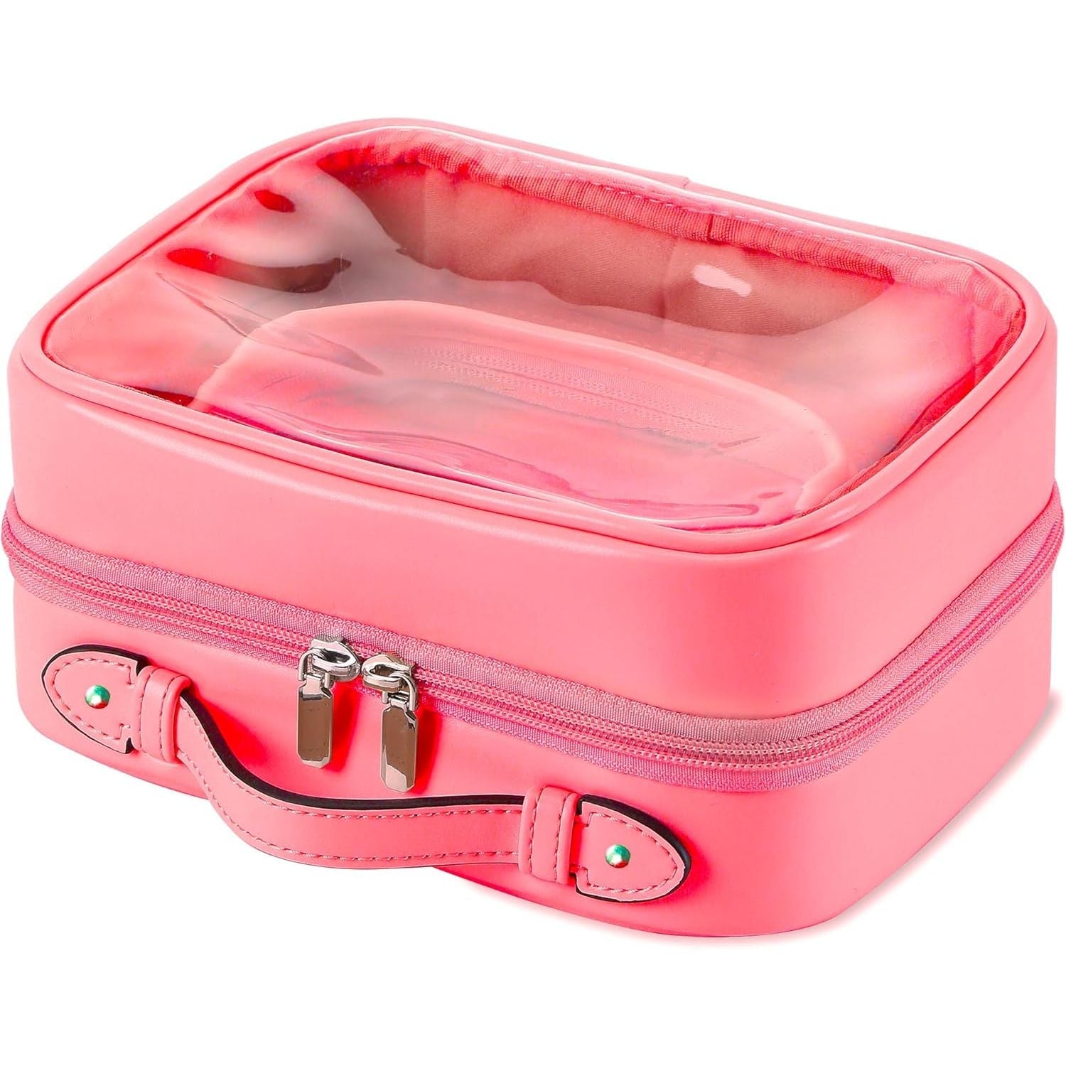 Buy now Veki Transparent Makeup Bag Travel Cosmetic Bags Case Waterproof Toiletries Bag Large Capacity Open Storage Bags Organizer With Zipper, Portable Make Up Organizer for Women and Girls Small Rose Red at indiglob india
