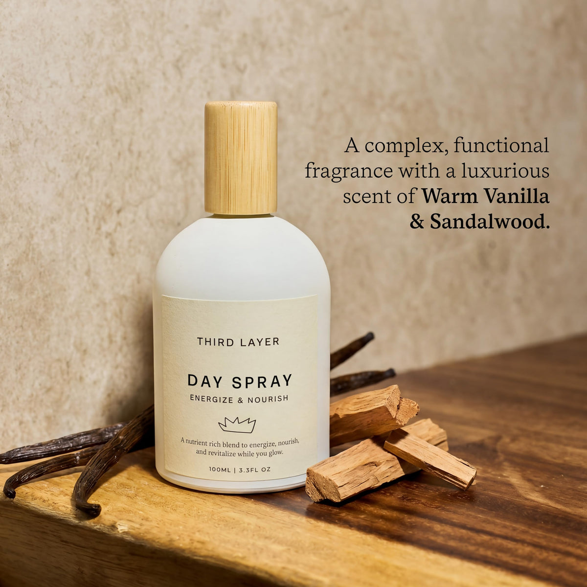 Third Layer Day Spray Body Oil, Warm Vanilla & Sandalwood, 3.3 fl oz